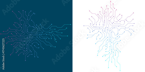 Circuit board digital abstract background. Motherboard technology texture design. AI semiconductor and computer processor on tech bg. Vector illustration