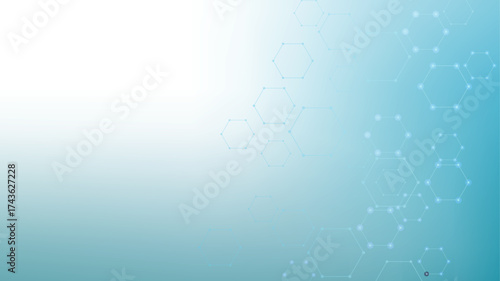Health care or medical abstract background with hexagons, lines and dots. Scientific innovation banner template concept. Biology and pharmaceutical technology background. Vector illustration.