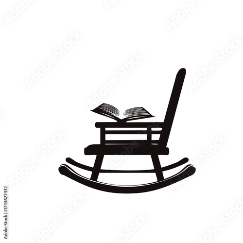 Silhouette of a rocking chair and book symbolizing relaxation, wisdom, and peaceful retirement living.