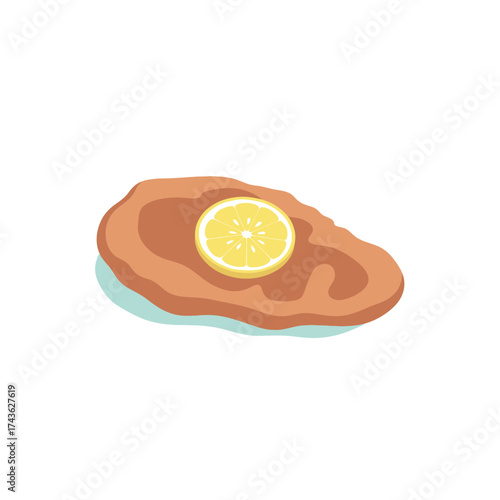Illustration of Schnitzel with Lemon Slice, Traditional Cuisine.