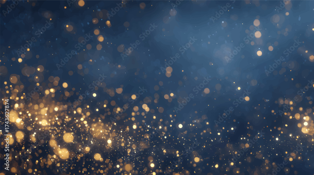 A beautiful abstract background featuring golden and blue bokeh lights, creating a festive and magical atmosphere