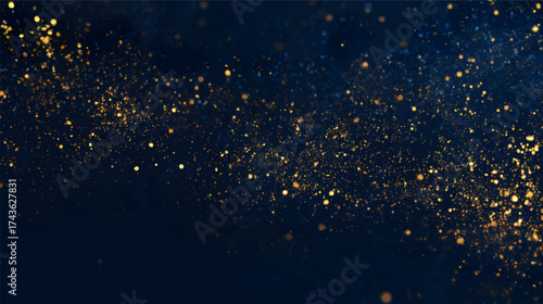 A beautiful abstract background featuring golden and blue bokeh lights, creating a festive and magical atmosphere
