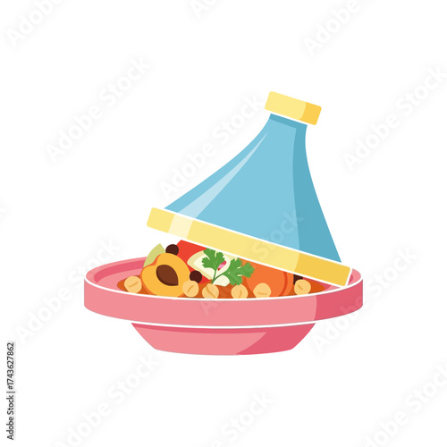 Traditional Moroccan Tagine Dish with Food Illustration.