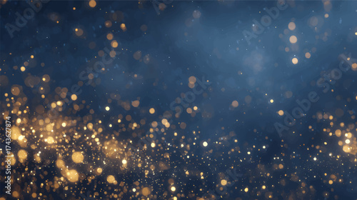A beautiful abstract background featuring golden and blue bokeh lights, creating a festive and magical atmosphere