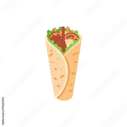 Delicious Shawarma Wrap with Meat and Vegetables.