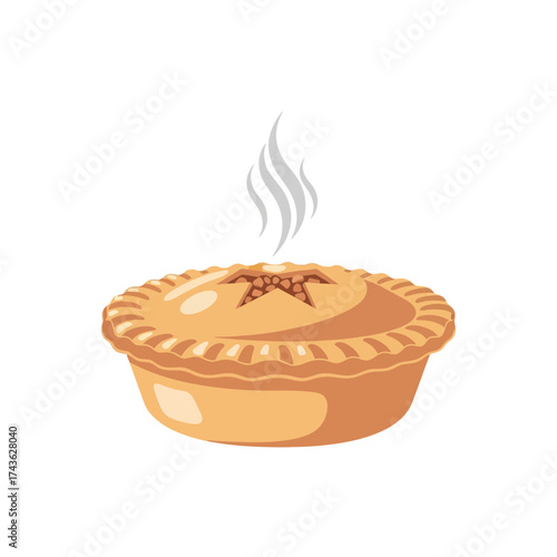 A delicious hot baked pie with steam rising from the crust.