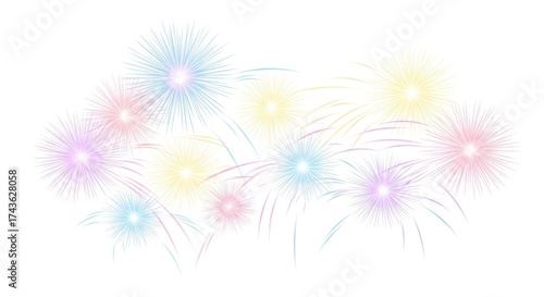 Celebratory bursts: A pastel fireworks display for festive occasions or backgrounds
