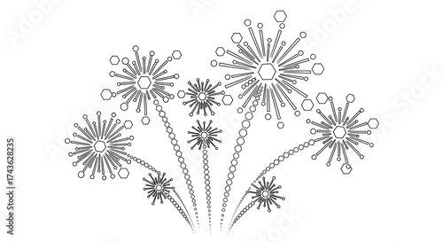 Celebratory abstract fireworks with geometric shapes, a display of light and sparkle on the canvas