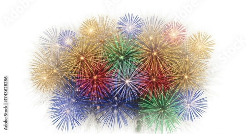 Spectacular explosion of colors illuminating the darkness with a vibrant display on white background