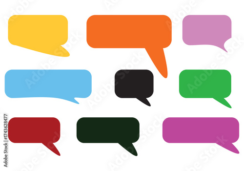 Vibrant collection of hand-drawn speech bubbles in various bright colors