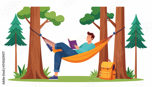 Man Relaxing in a Hammock Between Trees A Peaceful Escape in Nature's Embrace