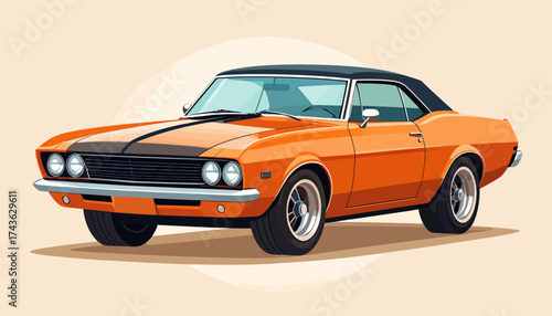 Classic Orange Sports Car Vector Illustration A Vibrant Depiction of a Vintage Vehicle