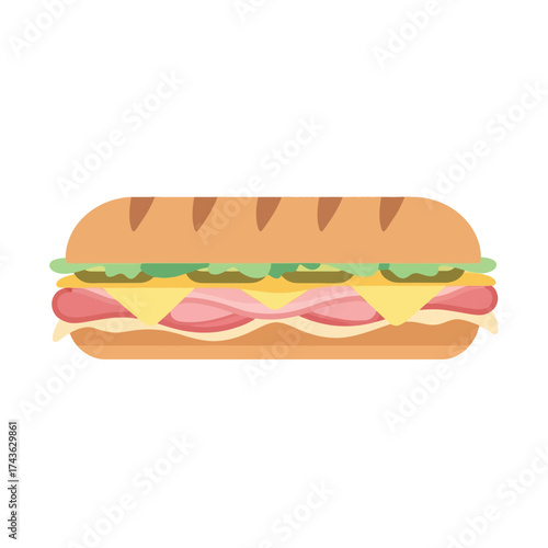 Delicious Ham and Cheese Sub Sandwich with Fresh Lettuce.
