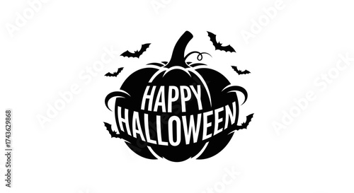 Happy Halloween Pumpkin and Bats Illustration for Festive Season Celebration