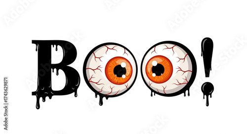 Halloween "Boo" with bloodshot eyes - Spooky and fun illustration for the holiday season