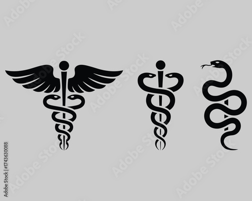 Medical Symbols Caduceus and Snake Icons Representing Healthcare