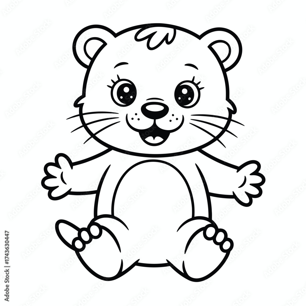 Naklejka premium Adorable cartoon bear cub coloring page vector illustration for children fun creative activities silhouette White background