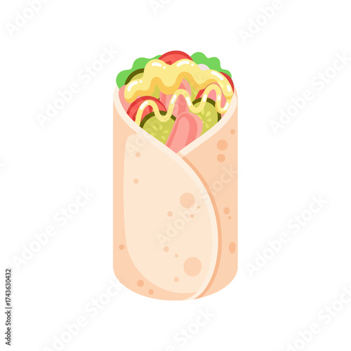 Delicious Shawarma Wrap with Fresh Ingredients Illustration.