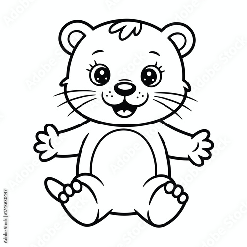 Adorable cartoon bear cub coloring page vector illustration for children fun creative activities silhouette White background