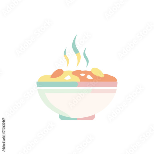 Delicious colorful food bowl with steam rising ready to eat.
