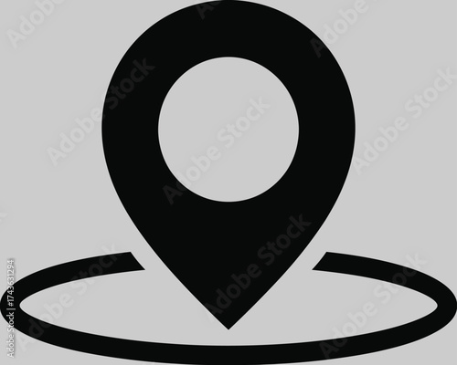 Clean and minimalist black location marker icon, representing a geographical point on a map for navigation, addresses, and pinpointing exact places digitally