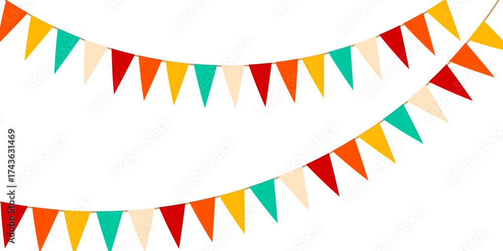 Obraz premium Festive flag garland vector illustration. Retro bunting in simple flat style, isolated on white background.
