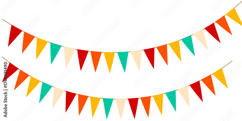Obraz premium Festive flag garland vector illustration. Retro bunting in simple flat style, isolated on white background.