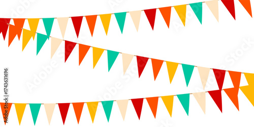 Festive flag garland vector illustration. Retro bunting in simple flat style, isolated on white background.