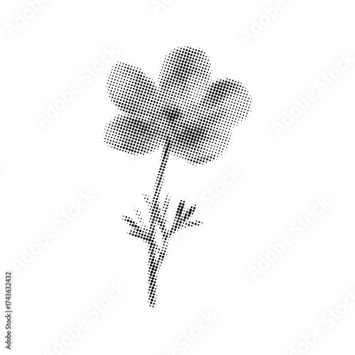 Flower with stem in retro halftone style,collage element