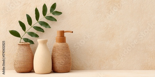 Elegant minimalist interior decor with stylish vases natural plants and artistic ceramic arrangements for modern home design and sophisticated ambiance