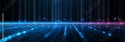 Futuristic Technological Grid Network Lighting Illustration with AI Circuit Design in Dark Space