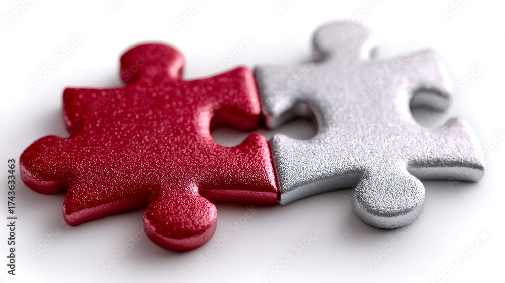 Obraz premium Two puzzle pieces connecting, forming a solution