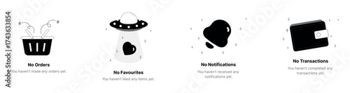 Empty State Illustration Set – No Orders, No Notifications, No Transactions, No Favourites