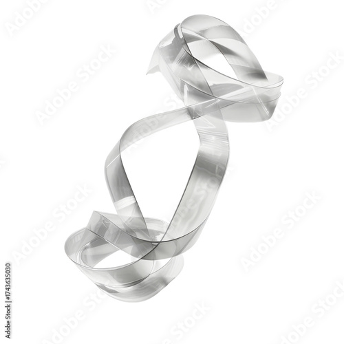 Beautiful clear ribbon twisting in elegant loops against a plain background, showcasing its smooth texture and shine