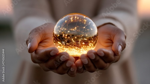 Wallpaper Mural Person holding glowing light ball, symbolizing future hope Torontodigital.ca