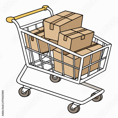 Vector art of shopping cart filled with boxes