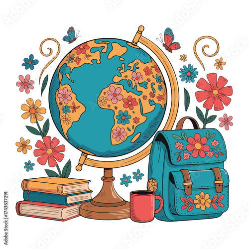 Back to school globe and education illustration