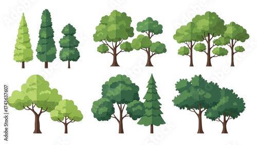 Top View Green Trees Vector Set – Botanical Elements for Outdoor Plan, Map, and Architecture Drawing
