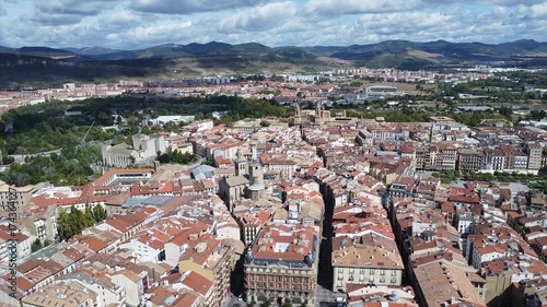 Aerial Drone Views of Pamplona Old Town, Navarre, Spain – Historic Cityscape with Medieval Streets and Rooftops