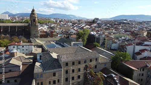 Aerial Drone Views of Pamplona Old Town, Navarre, Spain – Historic Cityscape with Medieval Streets and Rooftops