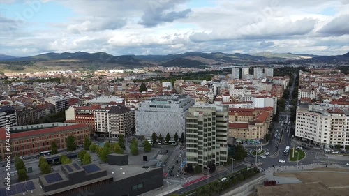 Aerial Drone View of Pamplona City Center and Citadel Fortress, Navarre, Spain – Historic Architecture and Green Urban Park