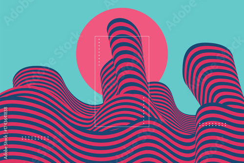 3D lines in perspective abstract vector background, linear perspective terrain pattern op art