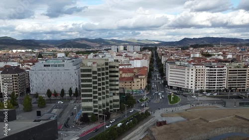 Aerial Drone View of Pamplona City Center and Citadel Fortress, Navarre, Spain – Historic Architecture and Green Urban Park
