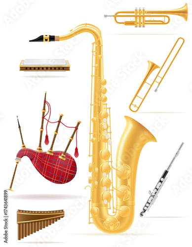 lots of different musical instruments cartoon stock vector illustration isolated on white background