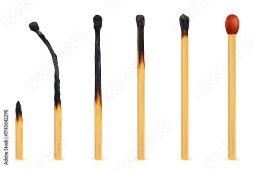 wooden burnt matches cartoon stock vector illustration isolated on white background