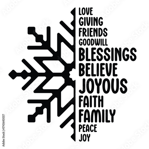 Christmas Snowflake vector sign, Split snowflake with Christian words, Christmas design,  snowflake_4
