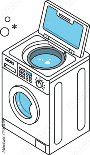 Isometric washing machine appliance laundry day cleaning clothes