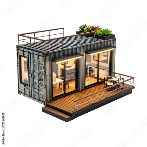 Wallpaper Mural Isometric View shows Container Home with Rooftop Garden and Balcony on Transparent Background Torontodigital.ca