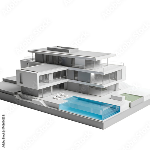 Wallpaper Mural Modern House Model with Pool Showcases Architectural Design in White on Black Backdrop Torontodigital.ca