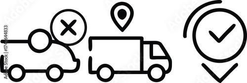 Delivery icons showing location tracking order cancellation and successful delivery confirmation vector